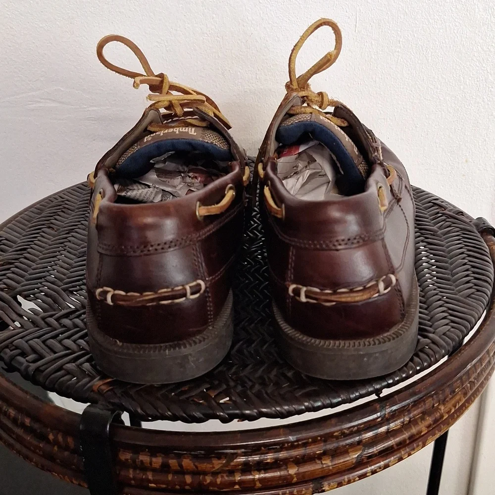 TIMBERLAND MEN'S AUTHENTIC HANDSEWN 3 EYE LUG SOLE BOAT SHOES BROWN SIZE 11.5
